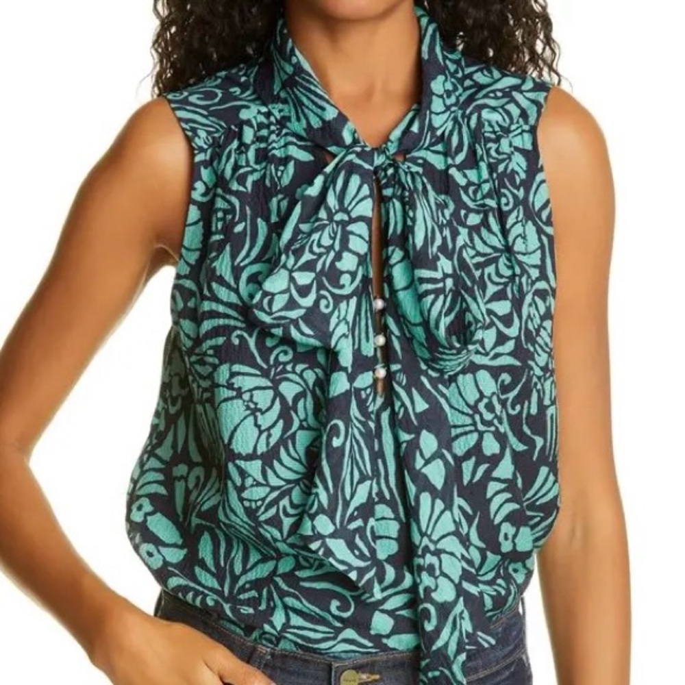 NWT $295 Tanya Taylor Sleeveless Silk Adalira Tie Neck Top - Size 4
